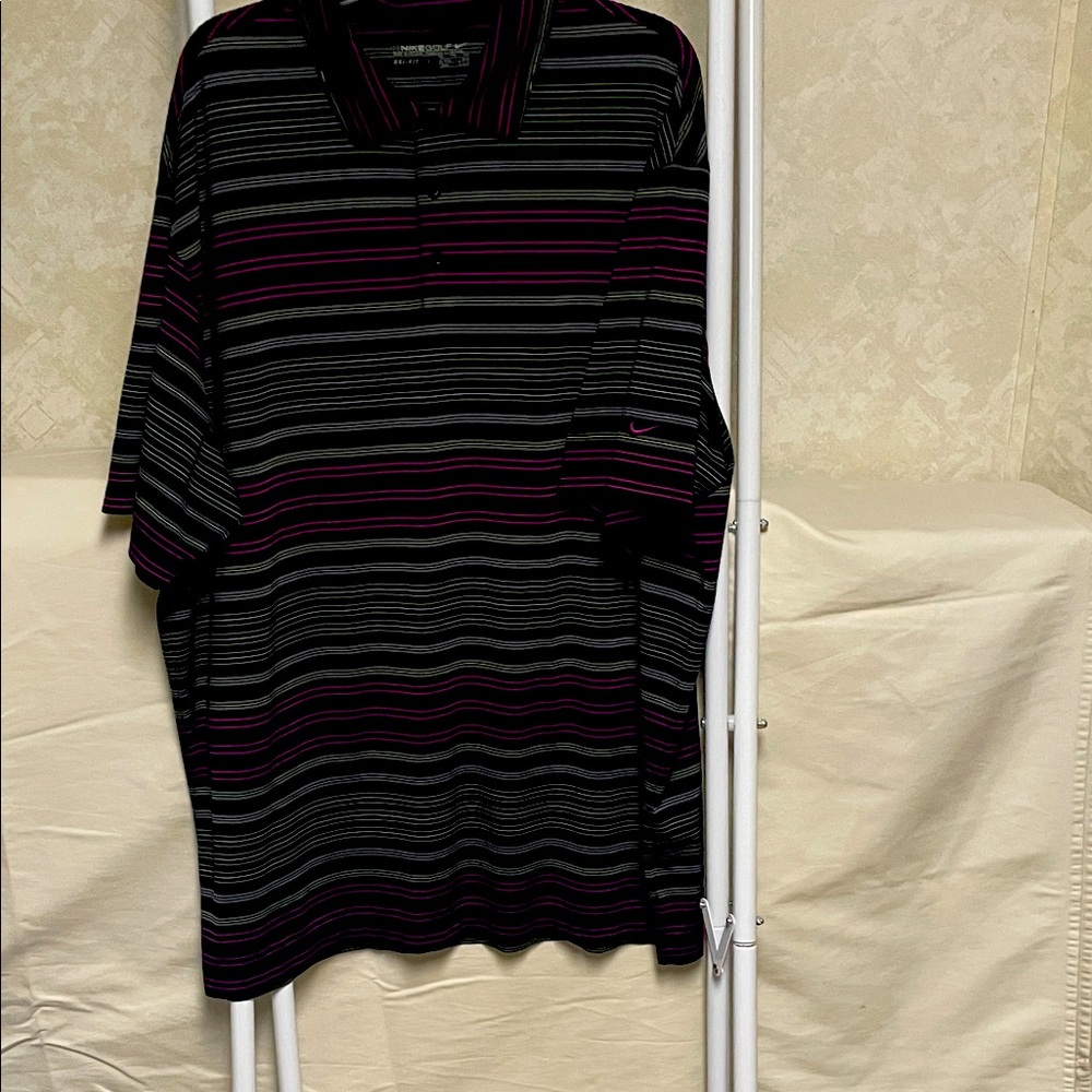 Nike Men's Polo Shirt - Black and Purple Stripes